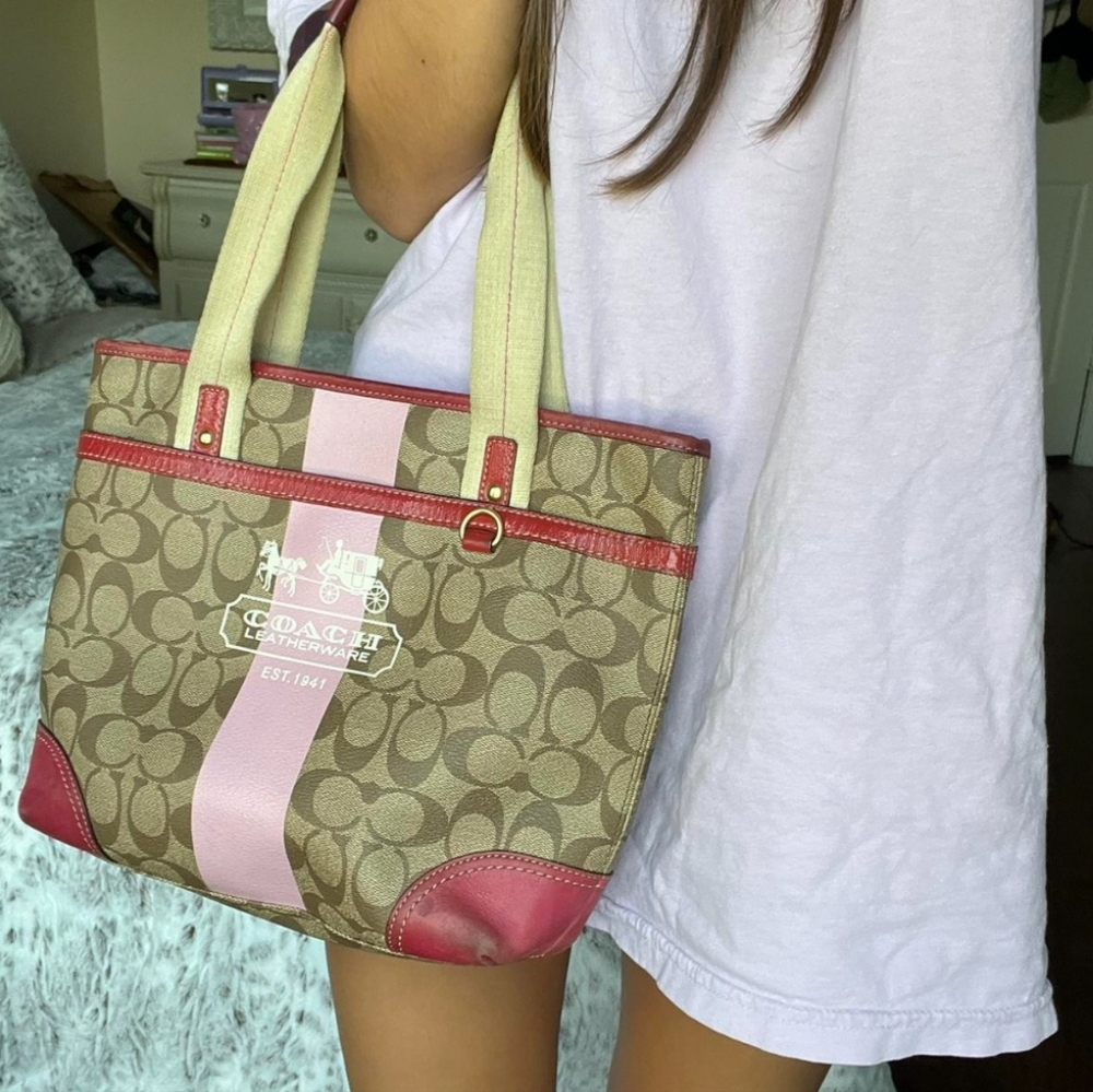 Vintage Y2K Coach Pink Stripe Bag